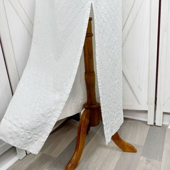Free People Textured Cotton Side Slit Maxi Skirt White Large Pockets Drawstring - Picture 7 of 13